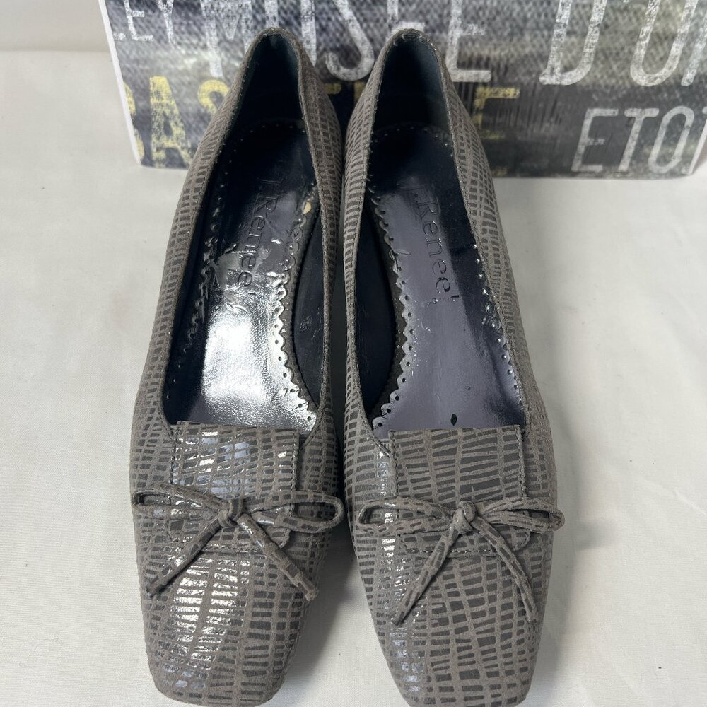 J.RENEE Naughty Gray Lizard Low Heels Shoes Comfort Pumps Dressy 7.5 M. (C-002)